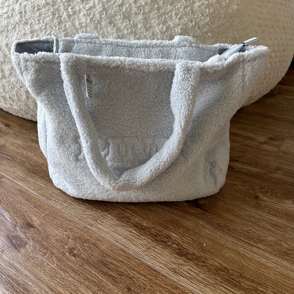 Victoria's Secret PINK Cozy Plush Light Blue Teddy Large Tote Bag NWT